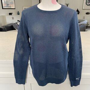 Puma Casual Lg Slv Crew Neck Perforated Knit Sweater Ocean Blue M no fabric tag